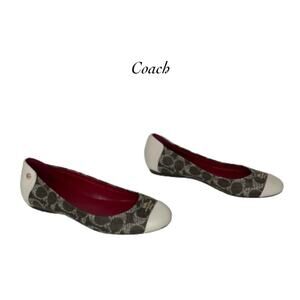 Coach Chelsea Chestnut Brown White Cap Toe Heel Ballet Flats Shoes Size 6B